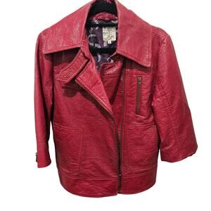 Vintage Euro / moto / bomber red leather jacket